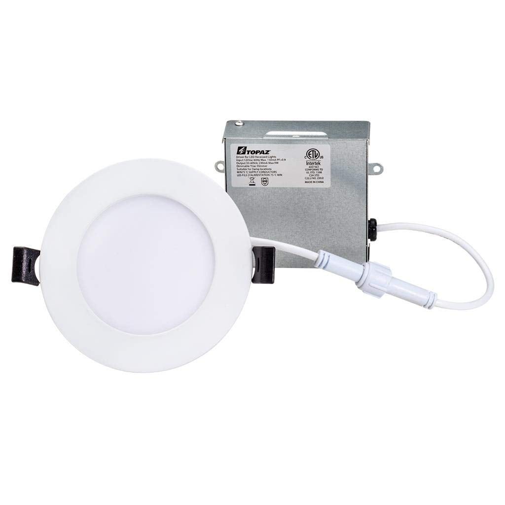 Topaz LED 4 Inch Slim Fit Round Recessed Downlights, 9W, Ceiling Light with Junction Box, 5CCT Selectable 2700K,3000K,3500K,4000K,5000K, White