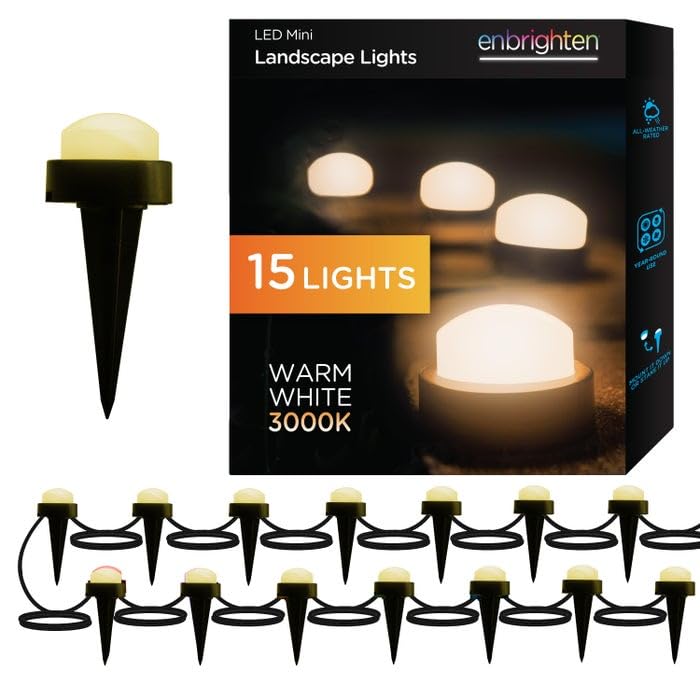 Enbrighten Mini Warm White LED Landscape Lights, 15 Lights, 42ft. Black Cord