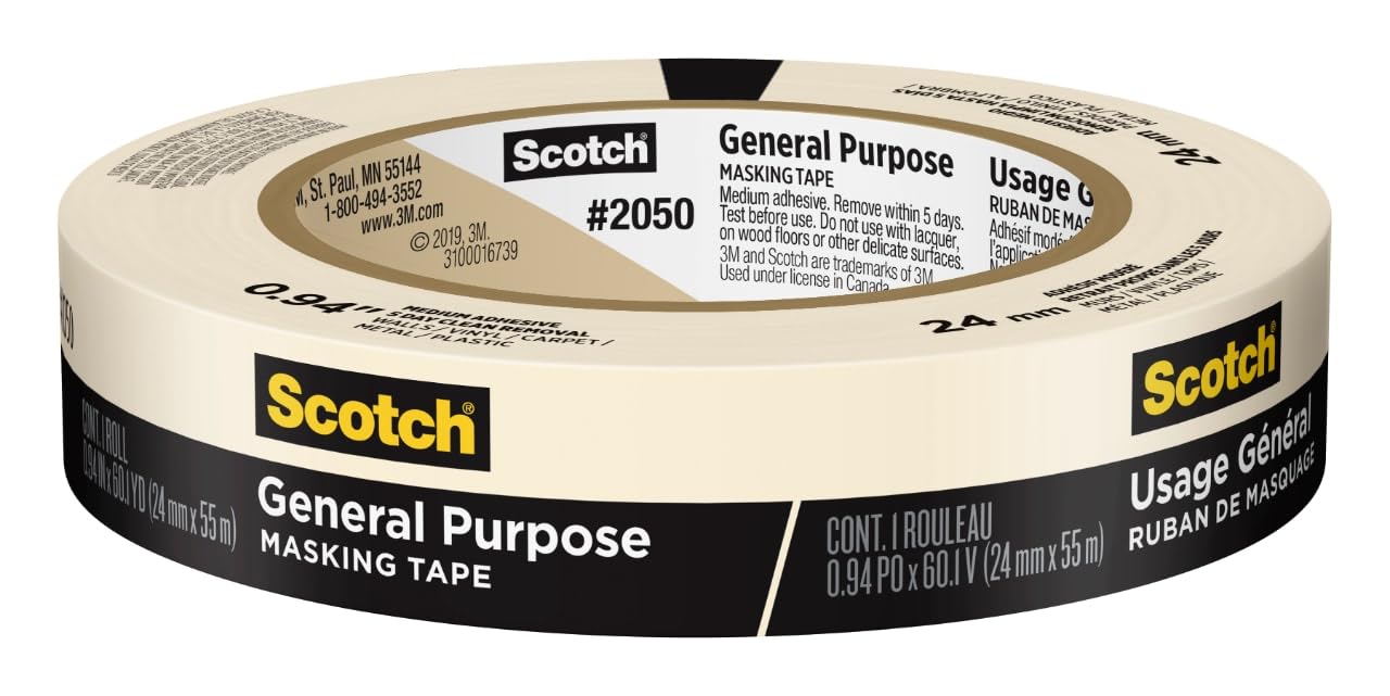 Scotch General Purpose Masking Tape, 1 Inch Wide, 1 Roll, 2050
