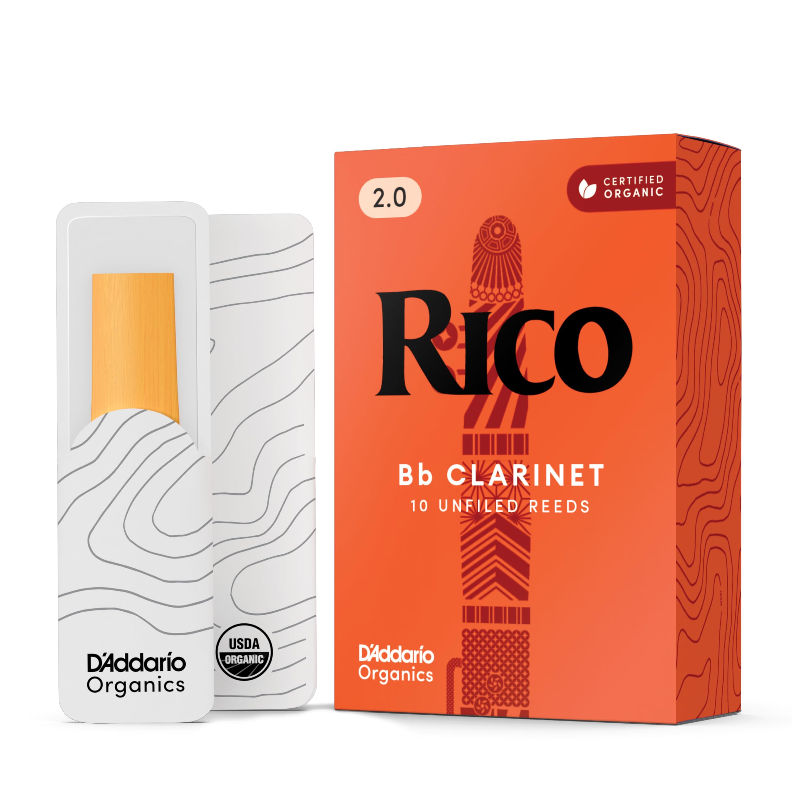 Rico Organic Bb Clarinet Reeds, Strength 2.0, 10 Pack