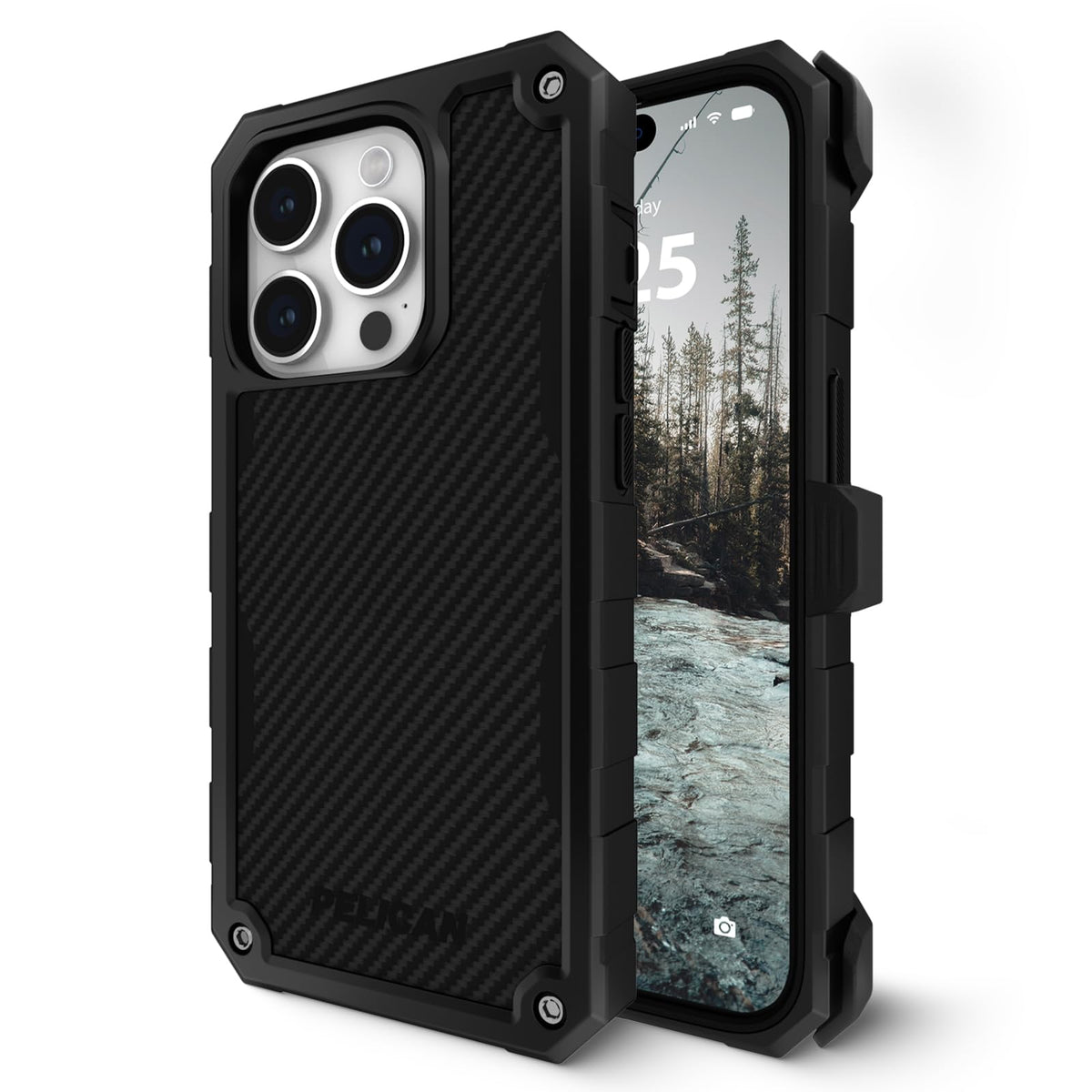 Pelican Shield Series - iPhone 15 Pro Case 6.1" [Compatible with MagSafe] [21ft Military Grade Drop Protection] Magnetic Charging Phone Case Cover with Belt Clip Holster Kickstand