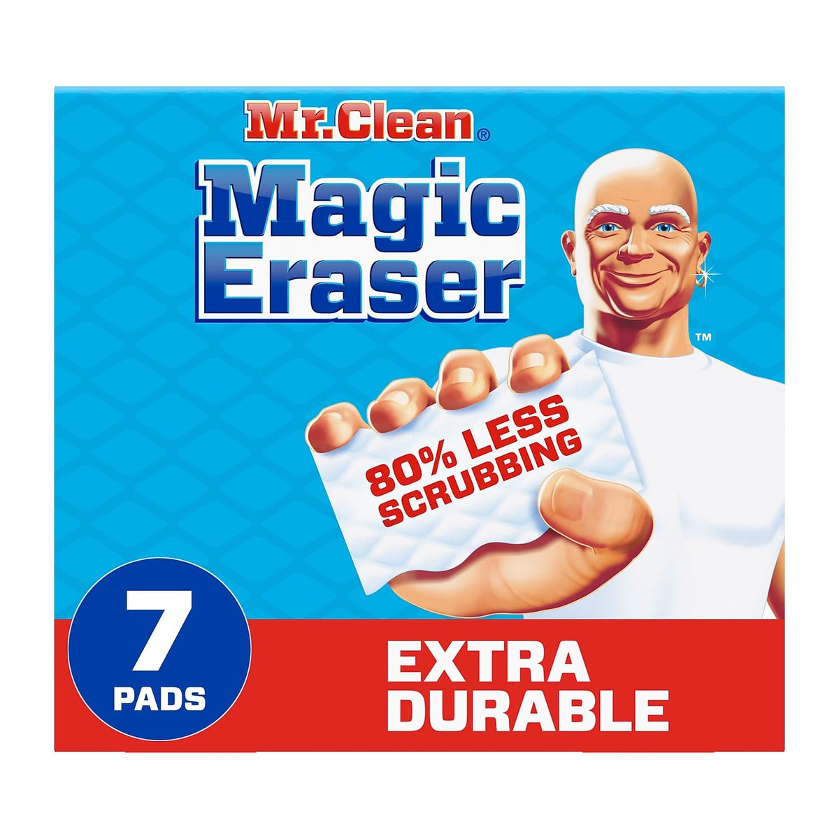 Mr. Clean Magic Eraser Extra Durable. 4.6 X 2.4, 0.7" Thick, White, 7/pack