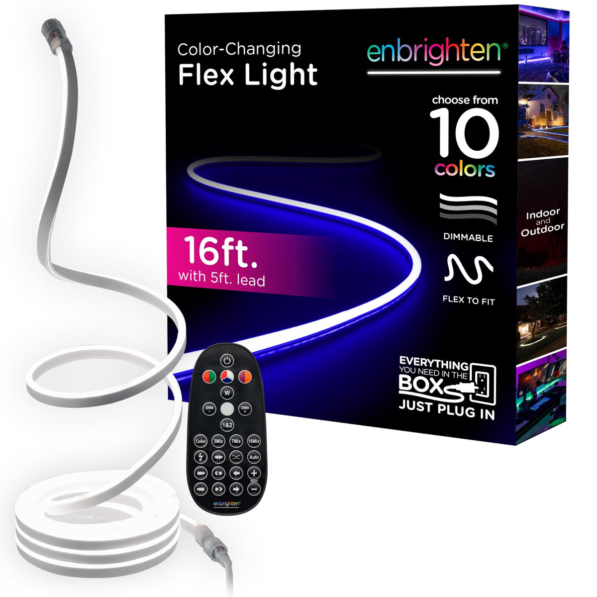Enbrighten Neon Rope Light, 16ft RGB Flexible LED Rope Light